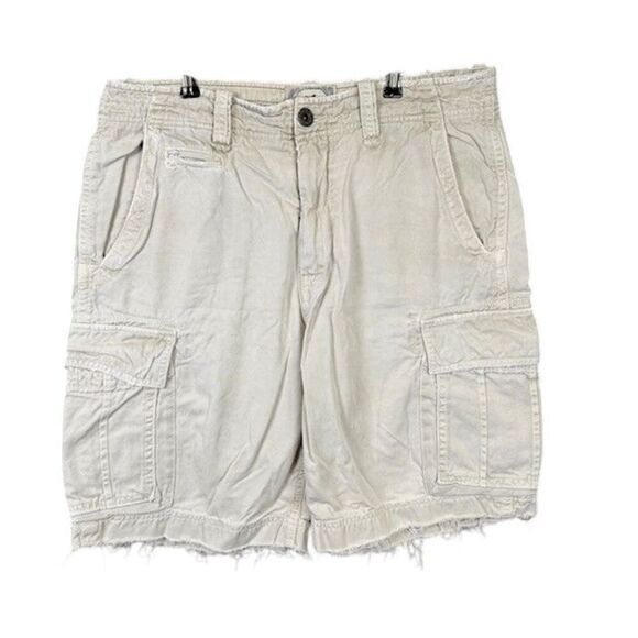 American Eagle Distressed Hem Cargo Shorts Tan Khaki Beige Pockets Size 34 - Picture 1 of 14